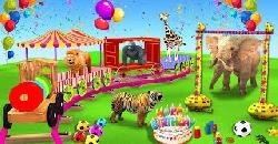 Learn Wild Animals Go To School On Circus Train Toy For Kids Birthday Party Limbo Challenge Game